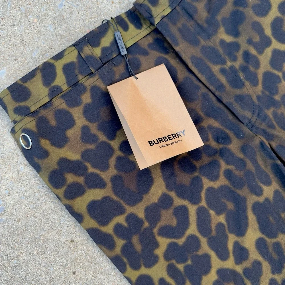 NWT Burberry Leopard Straight Leg Cotton Trousers Khaki Green Men's EU 46 US 36